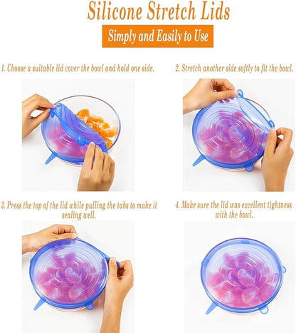 Silicone Stretch Lids (6-Pack) أغطية سيليكون قابلة للتمدد (6 قطع)