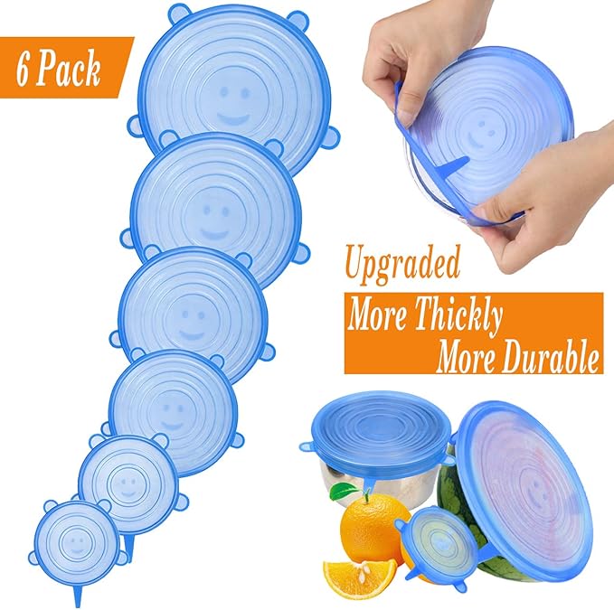 Silicone Stretch Lids (6-Pack) أغطية سيليكون قابلة للتمدد (6 قطع)